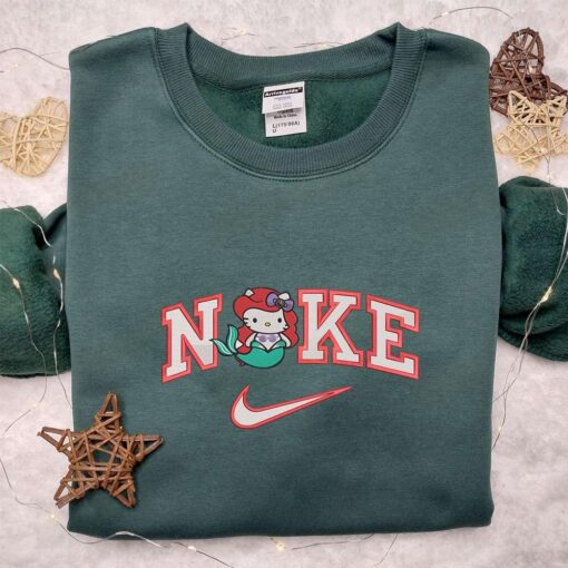 Nike x Kitty Ariel Embroidered Sweatshirt Hello Kitty Disney Embroidered Sweatshirt Custom Nike Embroidered Hoodie