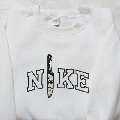 Nike x Knife Michael Myers Embroidered Shirt Custom Nike Embroidered Shirt Halloween Embroidered Shirt