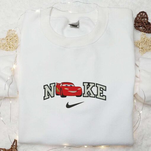 Nike x Lightning McQueen Pixar Cars Embroidered Sweatshirt Disney Pixar Cars Embroidered Hoodie Custom Nike Embroidered T shirt