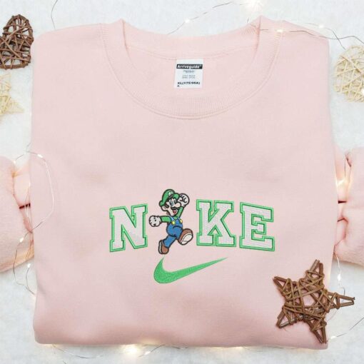 Nike x Luigi Super Mario Bros Embroidered Shirt Video Game Characters Embroidered Hoodie Best Gift Ideas