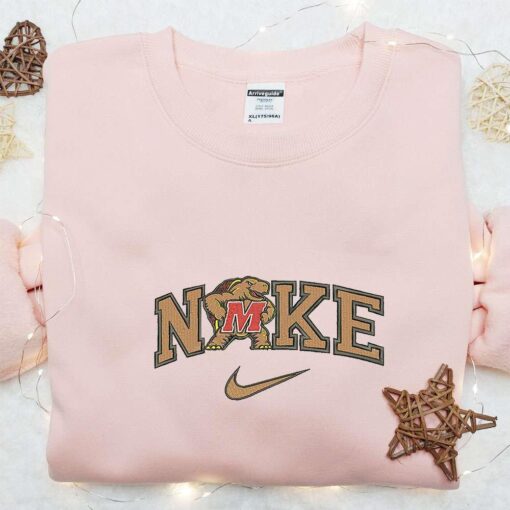 Nike x Maryland Terrapins Mascot Embroidered Shirt Sports Embroidered Shirt Nike Inspired Embroidered Shirt