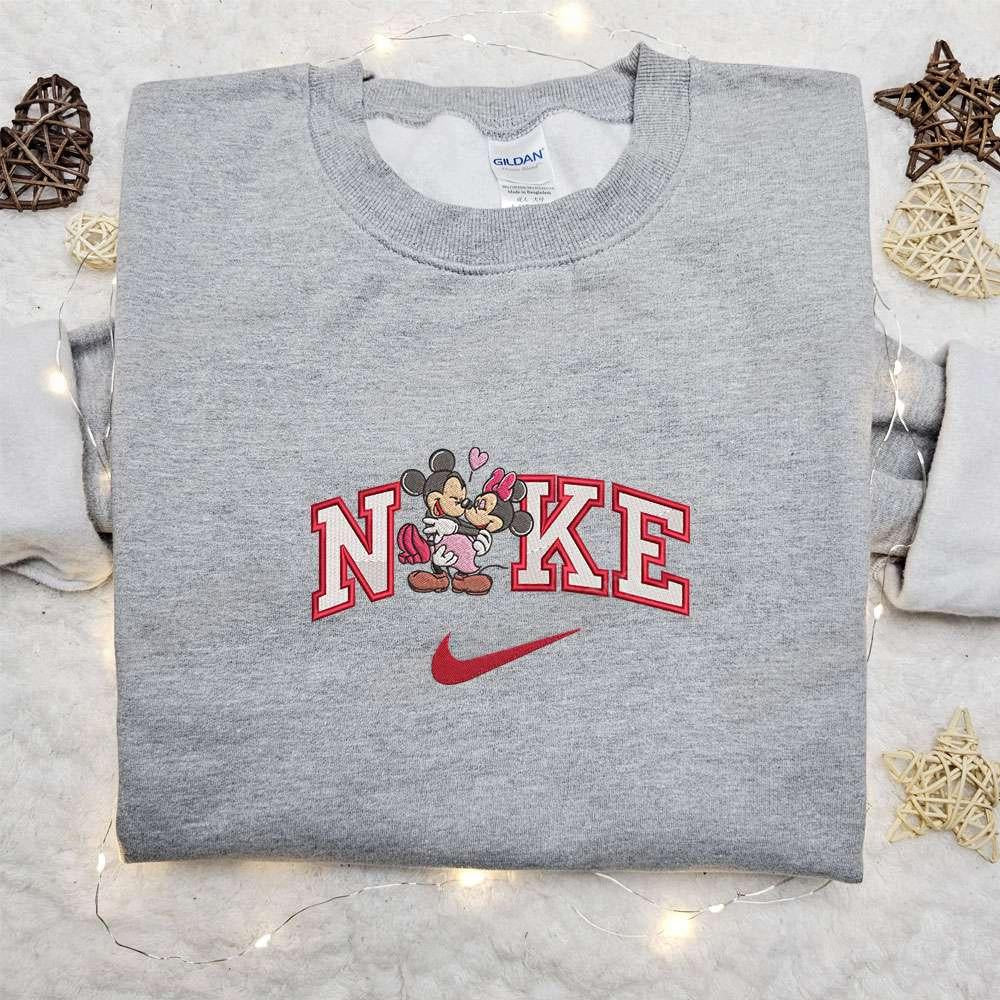 Nike x Mickey And Minnie Loving Embroidered Shirt Disney Characters Embroidered Hoodie Best Valentines Day Gift Ideas