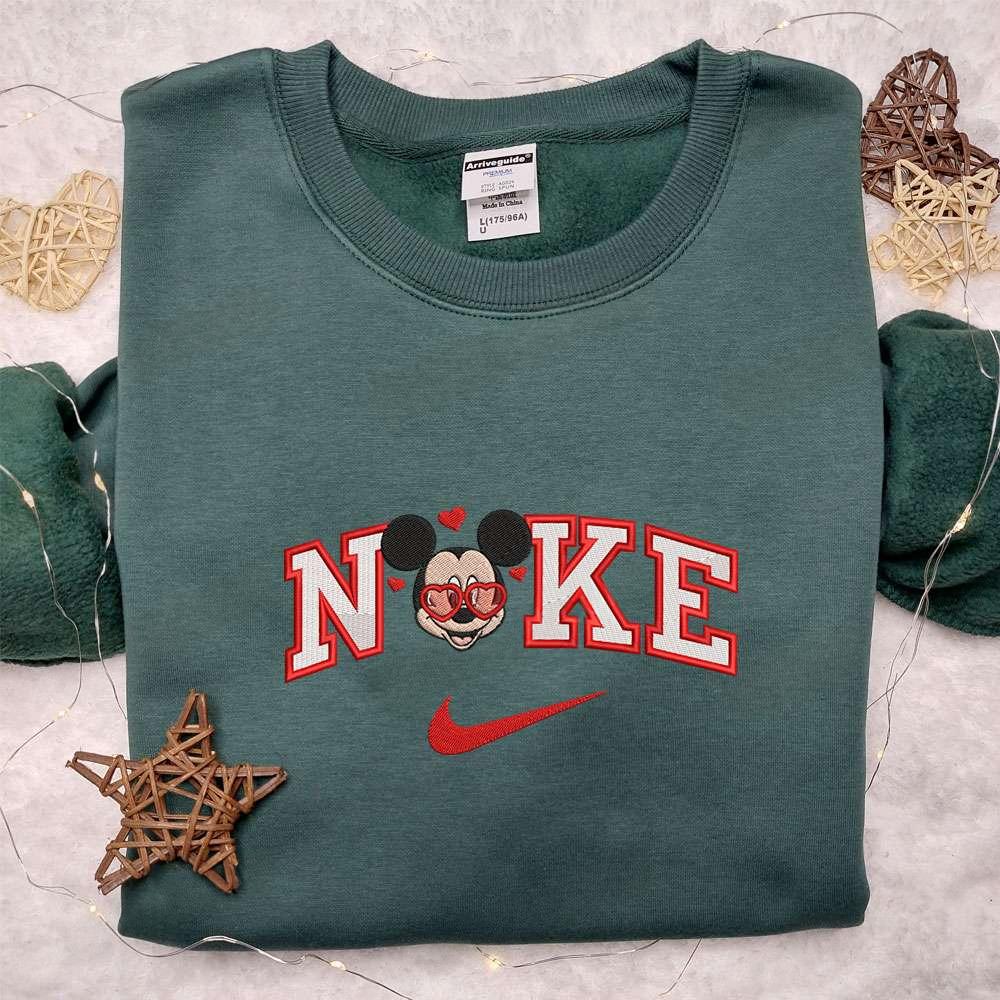 Nike x Mickey Heart Glasses Embroidered Shirt Disney Characters Embroidered Hoodie Best Valentines Day Gift Ideas