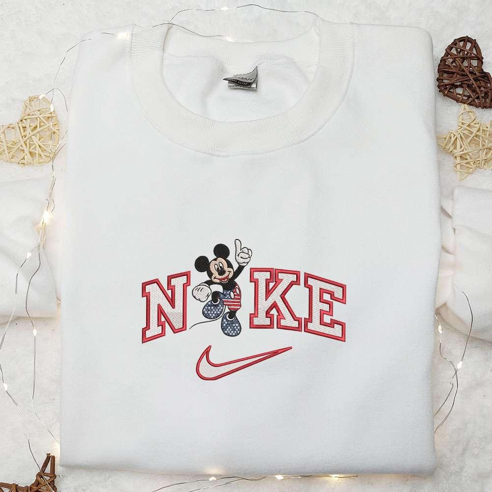 Nike x Mickey Mouse American Embroidered Shirt Disney Characters Embroidered Hoodie National Day Gift Ideas