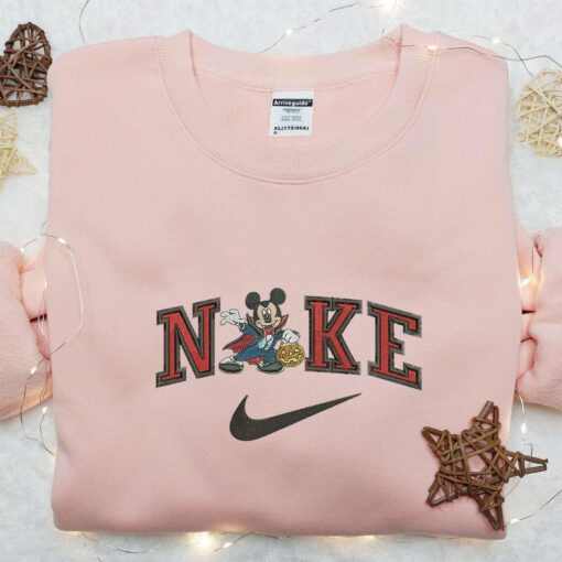 Nike x Mickey Mouse Dracula Embroidered Hoodie Nike Inspired Embroidered Shirt Best Halloween Gift Ideas