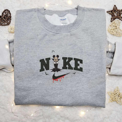 Nike x Mickey Mouse Dracula Embroidered Sweatshirt Walt Disney Characters Embroidered Shirt Best Halloween Gift Ideas