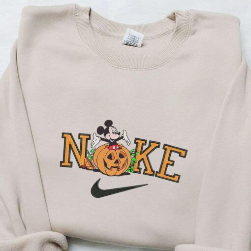 Nike x Mickey Mouse Pumpkin Embroidered Sweatshirt Halloween Embroidered Shirt Best Halloween Gift Ideas