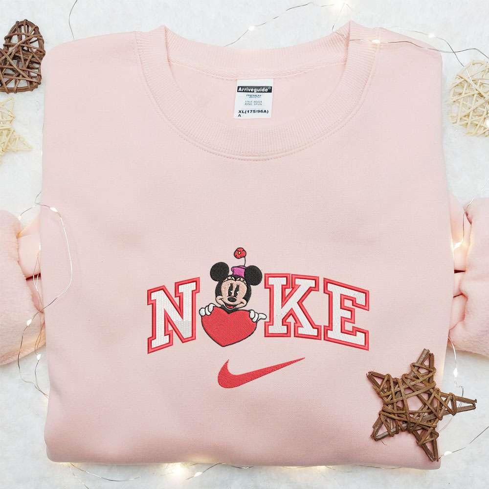 Nike x Minnie Flower Red Hat With Heart Embroidered Shirt Disney Characters Embroidered Hoodie Best Valentines Day Gift Ideas
