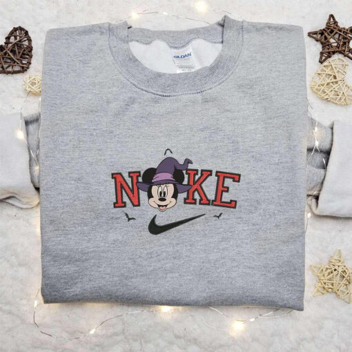 Nike x Minnie Moue Head Witch Embroidered Sweatshirt Walt Disney Characters Embroidered Shirt Best Halloween Gift Ideas