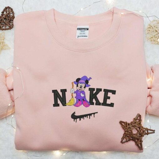 Nike x Minnie Mouse Witch Fly With Broom Embroidered Hoodie Disney Characters Embroidered Sweatshirt Best Gifts for Family
