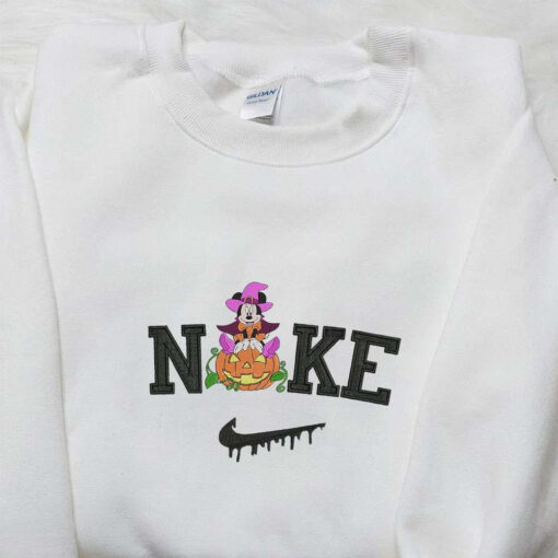 Nike x Minnie Mouse Witch With Pumpkin Embroidered Hoodie Disney Characters Embroidered Sweatshirt Best Gifts for Family