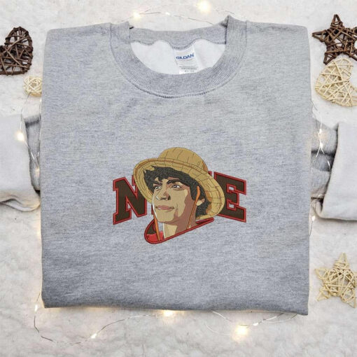 Nike x Monkey D Luffy Movie Embroidered Hoodie Anime Embroidered Sweatshirt Nike Inspired Embroidered T shirt