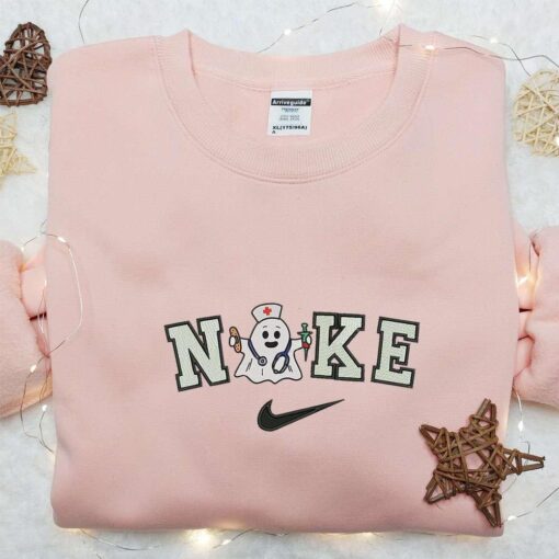 Nike x Nurse Ghost Embroidered Shirt Cute Halloween Embroidered Shirt Best Gifts for Halloween Lovers