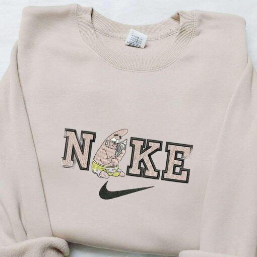 Nike x Patrick Star Cartoon Embroidered Hoodie Disney Characters Embroidered Shirt Nike Inspired Embroidered T shirt