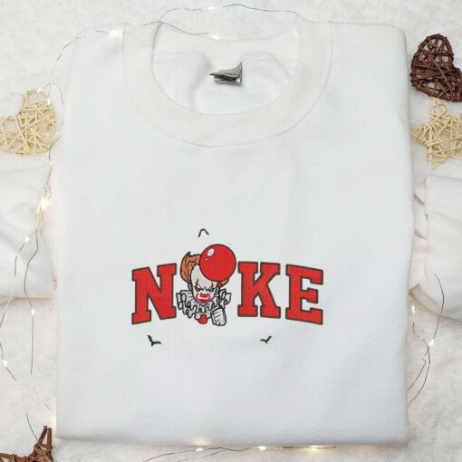 Nike x Pennywise Balloon Embroidered Shirt IT Halloween Horror Film Embroidered Shirt Best Gifts for Family
