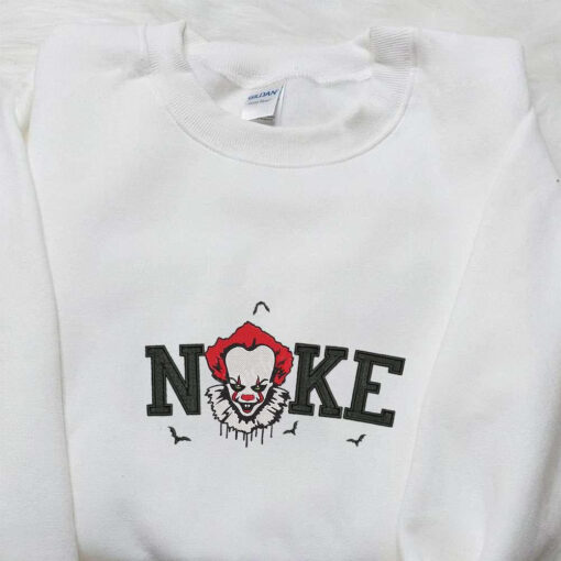 Nike x Pennywise Face Embroidered Shirt Funny Halloween Embroidered Hoodie Best Gifts for Halloween Lovers
