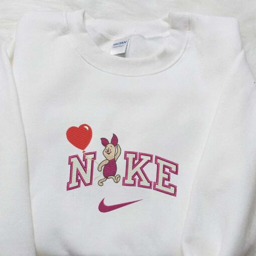 Nike x Piglet Balloon Cartoon Embroidered Shirt Disney Characters Embroidered Shirt Nike Inspired Embroidered T shirt