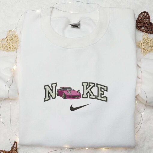 Nike x Pink Car Unique Embroidered Hoodie Transportation Embroidered Hoodie Nike Inspired Embroidered Hoodie