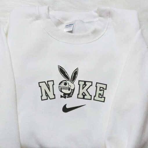 Nike x Playboy Bunny Skeleton Embroidered Shirt Funny Halloween Embroidered Shirt Nike Inspired Embroidered Shirt