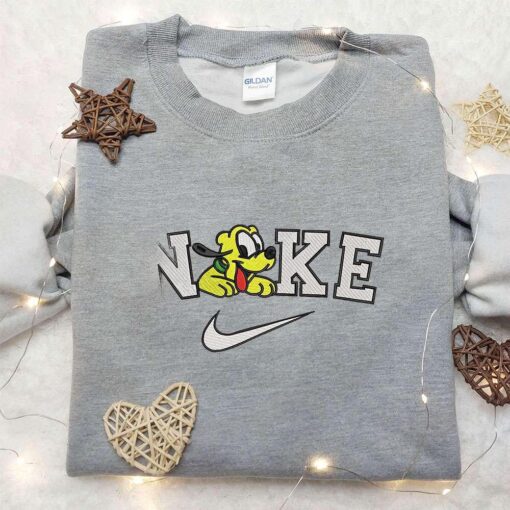 Nike x Pluto Embroidered Sweatshirt Mickey Mouse Disney Embroidered Shirt Nike Inspired Embroidered Shirt