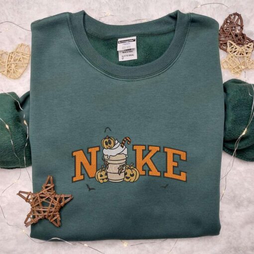 Nike x Pumpkin Halloween Latte Embroidered Shirt Cute Halloween Embroidered Shirt Nike Inspired Embroidered Shirt