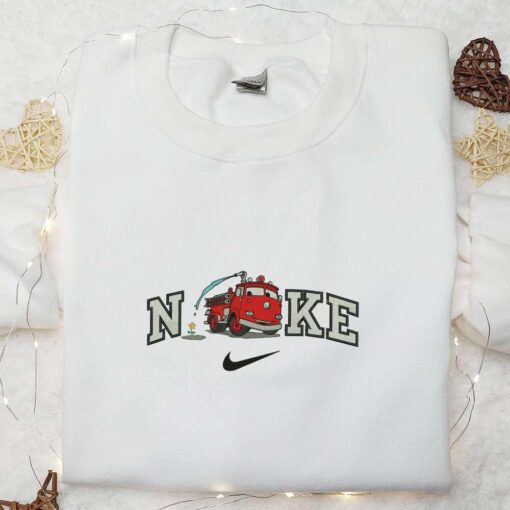 Nike x Red Firefighter Cars Embroidered Sweatshirt Disney Pixar Cars Embroidered Hoodie Custom Nike Embroidered T shirt