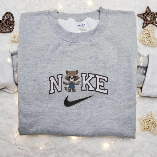 Nike x Rocket Raccoon Embroidered T shirt Marvel Movie Embroidered Hoodie Nike Inspired Embroidered T shirt
