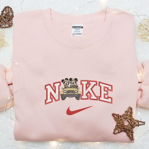 Nike x Safari Mickey And Minnie Embroidered Shirt Disney Characters Embroidered T shirt Custom Nike Embroidered Shirt