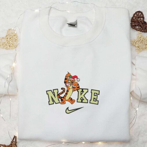 Nike x Santa Tigger Winnie The Pooh Embroidered Sweatshirt Catoon Characters Embroidered Shirt Nike Inspired Embroidered Hoodie