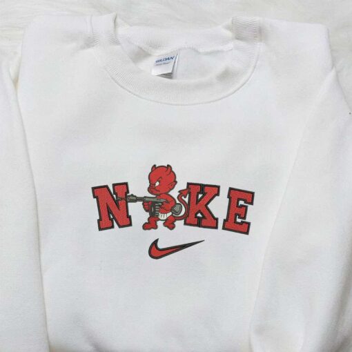 Nike x Satan Devil with Gun Embroidered Shirt Inspired Embroidered T shirt