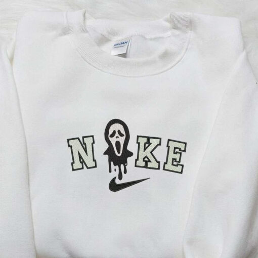 Nike x Scream Ghost Head Embroidered Shirt Nike Inspired Embroidered Shirt Best Gifts for Halloween Lovers