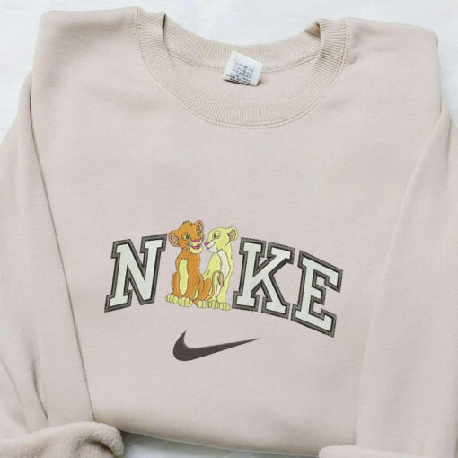 Nike x Simba and Nala Cartoon Embroidered Sweatshirt Disney Characters Embroidered Hoodie Custom Nike Embroidered T shirt