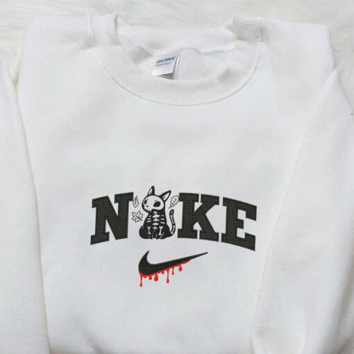 Nike x Skeleton Cat Embroidered Shirt Nike Inspired Embroidered Shirt Best Gifts for Halloween Lovers