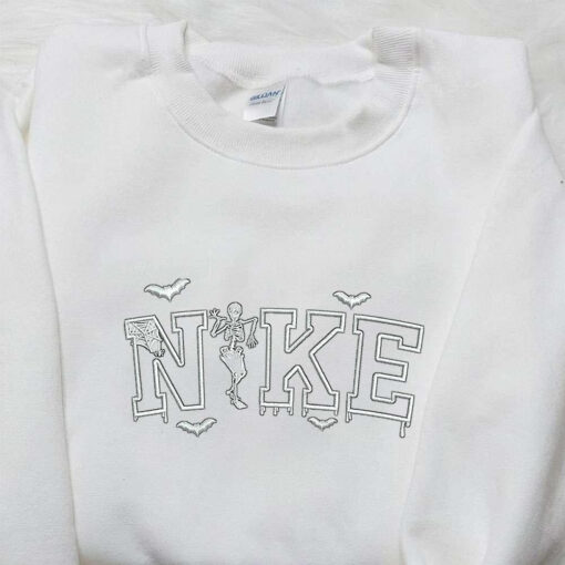 Nike x Skeleton Embroidered Shirt Halloween Embroidered Shirt Custom Nike Embroidered Shirt