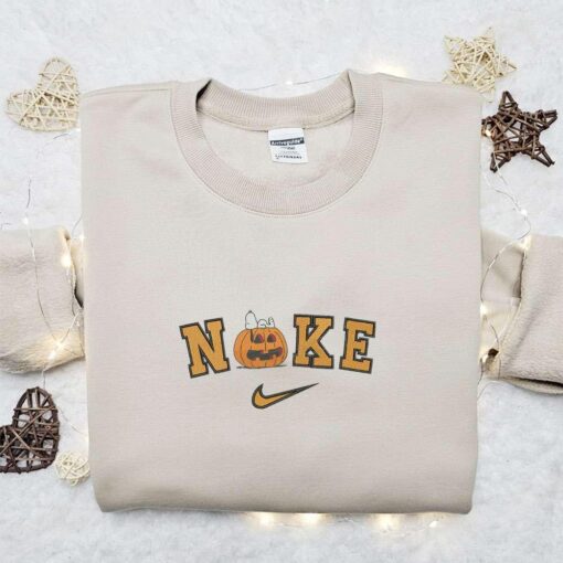 Nike x Sleeping Snoopy Pumpkin Embroidered Sweatshirt Nike Inspired Embroidered Hoodie Adorable Halloween Embroidered T shirt