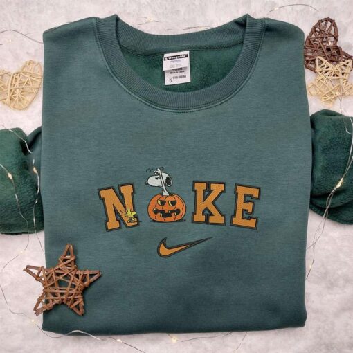 Nike x Snoopy Pumpkin Embroidered Sweatshirt Nike Inspired Embroidered Hoodie Best Gifts for Halloween Lovers
