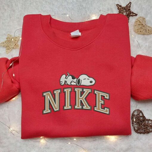 Nike x Snoopy Sleep Embroidered Sweatshirt Peanuts Cartoon Embroidered Shirt Nike Inspired Embroidered Shirt