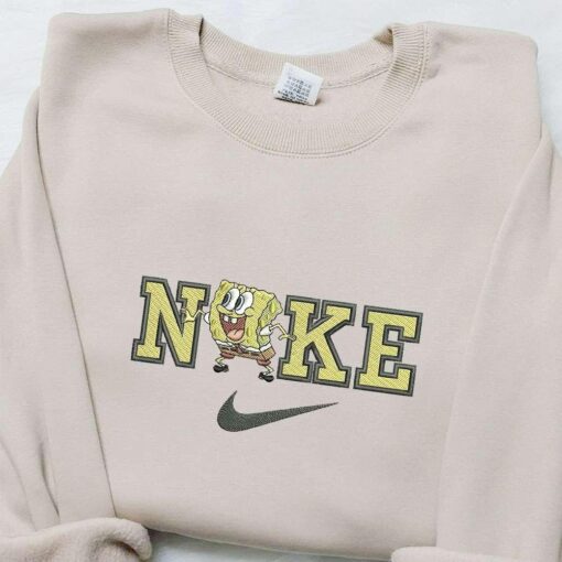 Nike x SpongeBob SquarePants Cartoon Embroidered Sweatshirt Disney Characters Embroidered Hoodie Custom Nike Embroidered T shirt