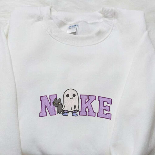 Nike x Spooky Ghost Halloween Cat Embroidered Shirt Amazing Halloween Embroidered Shirt Nike Inspired Embroidered Shirt