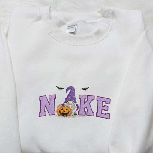 Nike x Spooky Gnome Halloween Pumpkin Embroidered Shirt Amazing Halloween Embroidered Shirt Nike Inspired Embroidered Shirt