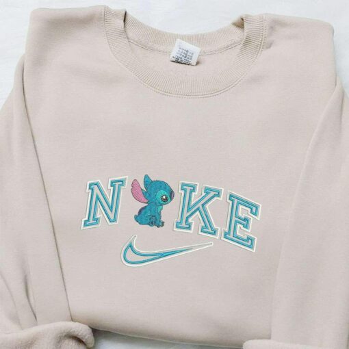 Nike x Stitch Cartoon Embroidered Sweatshirt Nike Inspired Embroidered Hoodie Best Gift Ideas for Family