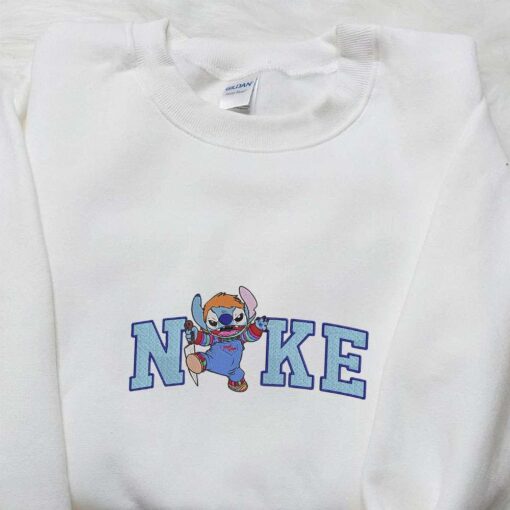 Nike x Stitch Chucky Embroidered Shirt Funny Horror Movie Characters Embroidered T shirt Nike Inspired Embroidered Sweatshirt
