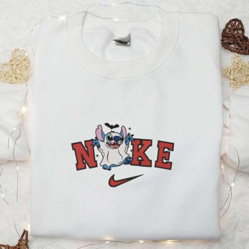 Nike x Stitch Cute Ghost Embroidered Shirt Funny Disney Characters Embroidered T shirt Nike Inspired Embroidered Sweatshirt