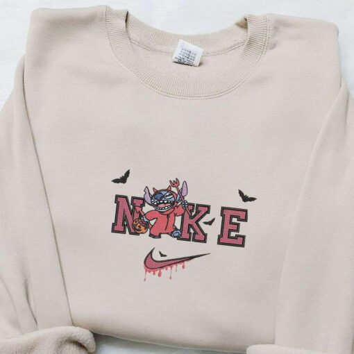 Nike x Stitch Devil Angry Embroidered Sweatshirt Horror Movie Disney Embroidered Shirt The Best Halloween Gift