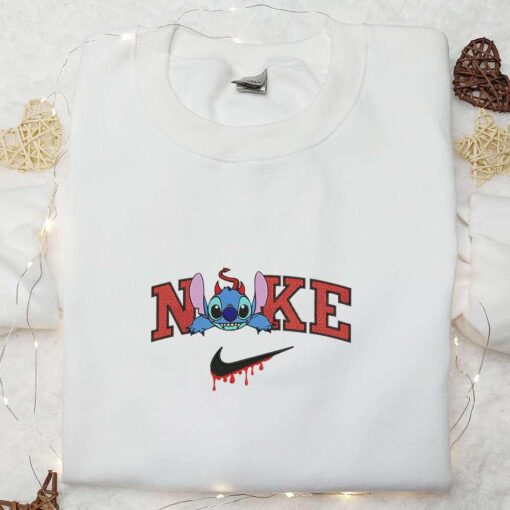 Nike x Stitch Devil Boogie Embroidered Shirt Funny Disney Characters Embroidered T shirt Nike Inspired Embroidered Sweatshirt