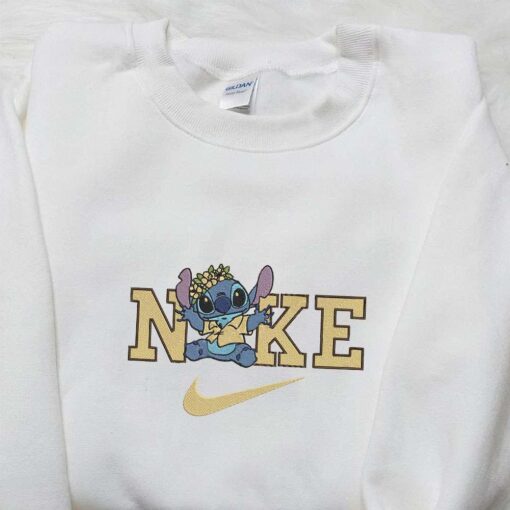 Nike x Stitch Flower Crown Embroidered Sweatshirt Lilo and Stitch Embroidered Hoodie Best Birthday Gifts