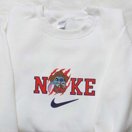 Nike x Stitch Freddy Krueger Embroidered Shirt Funny Halloween Embroidered Shirt Nike Inspired Embroidered Shirt