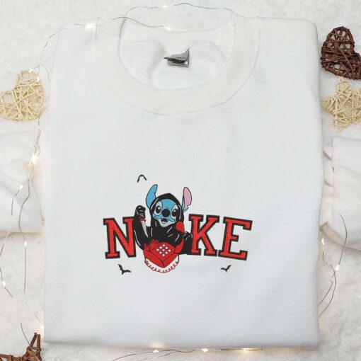 Nike x Stitch Ghostface Calling Embroidered Shirt Funny Halloween Embroidered Shirt Nike Inspired Embroidered Shirt