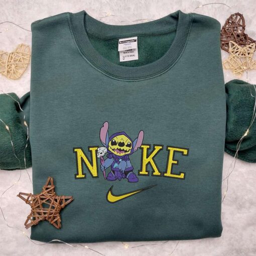 Nike x Stitch Halloween Witch Embroidered Shirt Custom Nike Embroidered Shirt Cute Halloween Embroidered Shirt
