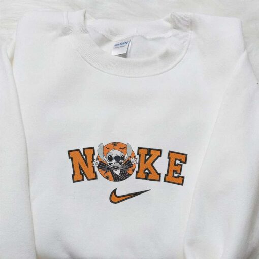 Nike x Stitch Jack Skellington Embroidered Shirt Nike Inspired Embroidered Shirt Cool Halloween Embroidered Shirt